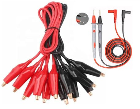 Juego de 10 pinzas profesionales de cocodrilo con cable y multímetro (50 cm/24 AWG) – CAT III 1000 V/20 A para multímetro, osciloscopios, medidor LCR – Pinza de cocodrilo con doble aislamiento con