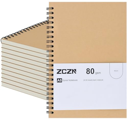 ZCZN Notizbuch A5 blanko, 12 Stück Spirale Notizblock, 60 Blatt, Heft für Büro und Schule