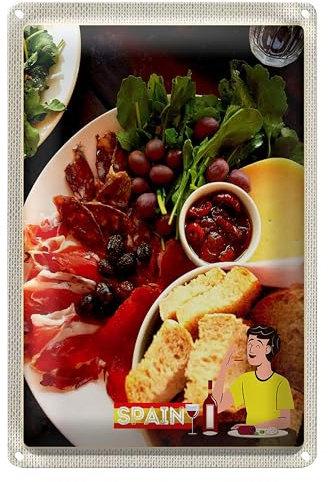 Blechposter | Spanien Kulinarik | Mediterrane Köstlichkeiten | 12 cm x 18 cm