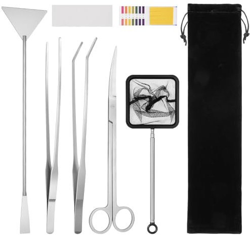 Flintronic Aquarium Kit Outil, 7 en 1 Aquarium Aquascaping Kit, INOX réservoir d'eau Réservoir Eau Plante Pinces Ciseaux Outils Set,Pinces d'alimentation pour Reptiles,Plantes Aquatiques et Terrarium