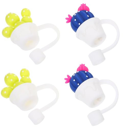 Warmhm 4pièces Couvercle De Paille Réutilisable Forme De Cactus Embout De Paille Protecteur Couvre-Embout De Capuchon De Cactus Bouchon Embouts De