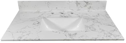 VNNHGB Encimera de Piedra para tocador de baño de 31 Pulgadas con Lavabo de cerámica Rectangular bajo encimera y Protector contra Salpicaduras para Mueble de baño.