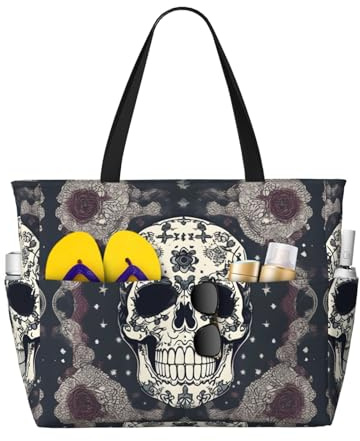 Strandtasche mit Totenkopf-Motiv, extra groß, faltbar, Strandtasche für Sandpool, für Damen, Urlaub