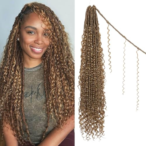 Boho Faux Locs Crochet Hair 30 Inch Goddess Locs 8 Packs Boho Soft Locs Crochet Hair with Curly Ends Pre-looped Long Bohemian River for Black Women (27#, 30 Inch (Pack of 8))