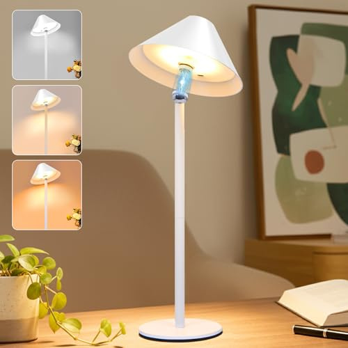Rosnek Tischlampe Kabellose LED, 360° Magnet Schwenk Design, 4000 mAh Dimmbare Akku Tischleuchte, 3 FarbUnbegrenztes Dimmen Outdoor/Indoor Touch Lampe, Lampe Akku für Innen & Außenbereich(Weiß)