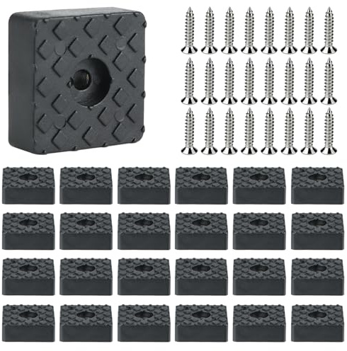 24PCS Tacos de Goma para Muebles, 30 x 30 mm Alfombra | Goma Antideslizante Cuadrada Negra, Patas Resistentes al Desgaste con 8 Tornillos de Montaje, para Muebles, Electrodomésticos