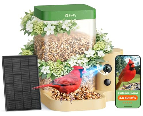 Birdfy Smart Bird Feeder with Camera Slow Motion, Camera Bird Feeder Dual Night Vision, AI Recognition IP66 Waterproof for BirdLovers, Solar Powered (AI by Subscription)