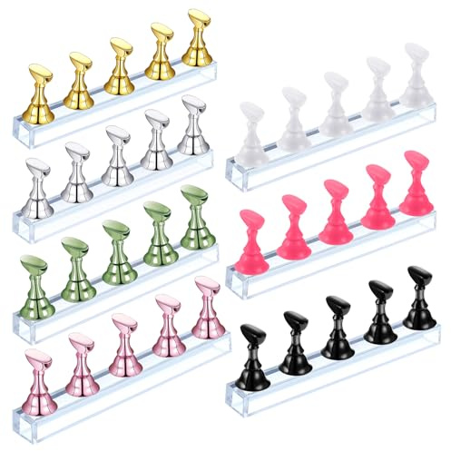 HEUIOP 7 Pcs Nail Stand for Press Ons, Acrylic Nail Holders for Painting Nails, Magnetic Nails Stand Display for DIY Salon Supplies (Silver, Rose Gold, Gold, White, Green, Black, Pink)