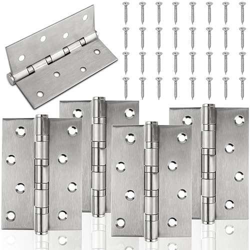 Rliocvhe 4 Pezzi Cerniere in Acciaio Inox, 100mm × 75mm Argento Cerniere per Legno con 32 viti per Porte e Mobili, Cardine per Armadio cancelli e recinzioni da Giardino anche a molla automatica