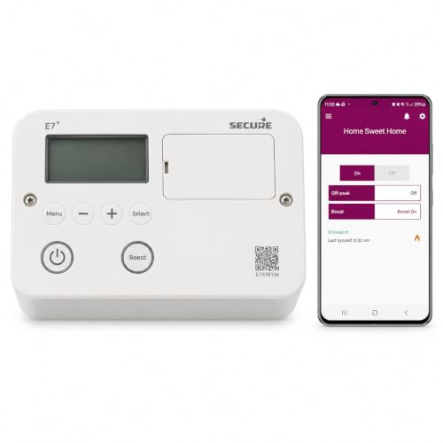 Secure E7+ Smart Immersion Heater Controller, Bluetooth Hot Water Timer, 7-Day Programmer, Replaces Horstmann Electronic 7/Economy 7, Smart Phone Compatible with Wi-Fi HC2.4 Adaptor
