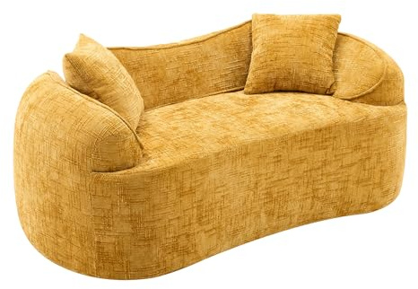 DRIXNO Sofa 2 Sitzer, Couch mit Schlaffunktion, modernes Doppelsitz Loungesofa mit 2 Kissen, Bettsofa, Boneless Sofa für kleine Räume, Wohnzimmer, Schlafzimmer, 170x87x65 cm, Gelb