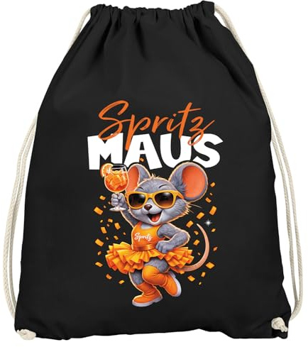 MoonWorks® Turnbeutel Spritz Maus Design Accessoires Fasching Karneval Gadgets Spruch lustig Faschingsartikel Tasche Gymbag Schwarz unisize
