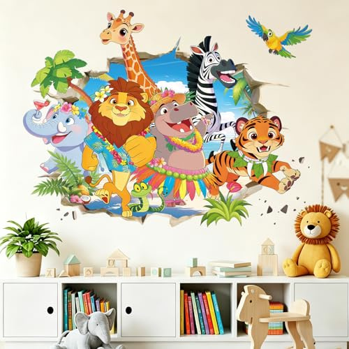 SHUCHING Wandtattoo Dschungeltiere 3D Wandsticker Wildtiere | Selbstklebende Wandaufkleber für Jungen Kinder Schlafzimmer Kinderzimmer Spielzimmer