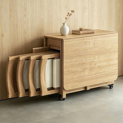 De Mesa De Comedor Plegable De Madera con 4 Sillas | Móvil, Sin Necesidad de Montaje, Ahorra Espacio