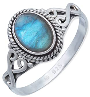 Ring Silber 925 Damen Labradorit Edelstein blau ausgefallen verspielt