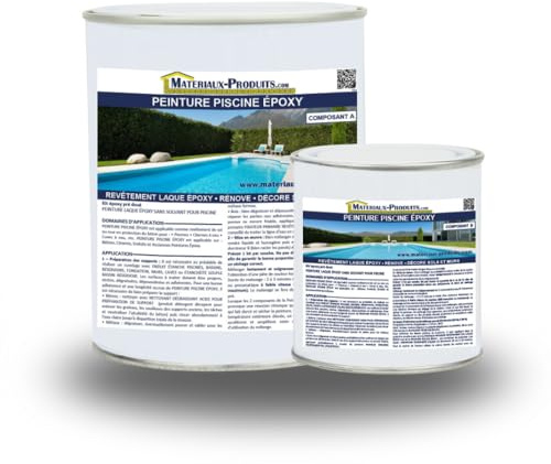 MATPRO - Peinture Piscine Epoxy - Sans Solvant - Très Haute Adhérence sur Béton, Ciment, Enduit - Application Travaux Neufs/Réparation - Blanc - 1Kg