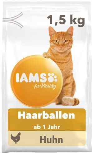 IAMS for Vitality Anti-Haarballen Katzenfutter trocken - Trockenfutter für Katzen ab 1 Jahr, 1,5 kg