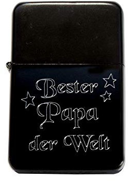 Sturmfeuerzeug/Benzinfeuerzeug matt/schwarz mit Gravur : Für den besten Papa der Welt (auf Deutsch). Ohne Benzin