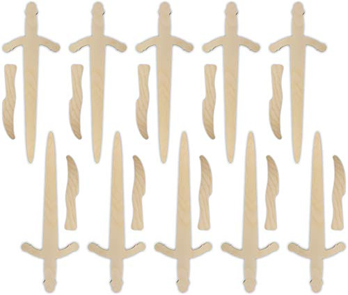 Herr Bo & Co 10x Ritterschwert und Messer als Set aus 3mm Birkensperrholz, unbehandelt, zum Selbergestalten