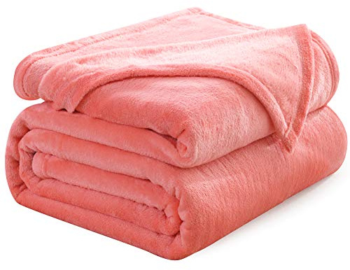 Nanpiper Flanell-Fleece-Decke, Doppelgröße, luxuriöse Mikrofaser, weicher Überwurf, flauschig, solide Decke für Couch/Bett Twin Size living coral