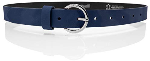 Cartvelli schmaler Ledergürtel Damen Dunkelblau 2,5cm mit Geschenkbox - Made in Germany - Gürtel schmal 105cm Schließe Silber DS19b-105