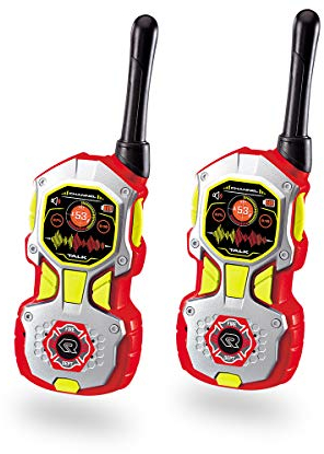 Dickie Toys 201118194 Walkie Talkie in Feuerwehroptik, Feuerwehr, flexible Antenne, 2 Funkgeräte pro Set, 18 cm groß, Reichweite bis zu 80 m, Frequenz: 40 MHz, inkl. Batterien, rot/silber, ab 4 Jahren