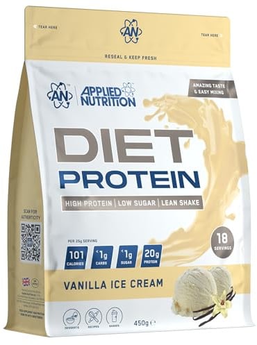 Applied Nutrition Diet Whey - High Protein Powder Supplement, Low Carb & Sugar, for Weight Management with CLA, L Carnitine, Green Tea (450g - 18 Servings) (Vanilla)