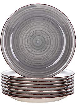 vancasso Graue Dessert-Teller Steingut 8-teilig, 20 x 2,5 cm Flach-Teller, handbemalte Frühstücksteller/Kuchenteller für Kaffee, Dessert, Snacks, Salat, spülmaschinenfest, Serie BELLA