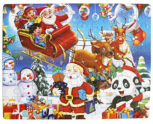 FunnyGoo Buntes Hartpapier aus Holz Santa 100 Stück Puzzle Frohe Weihnachten Weihnachtsmann in Einer Schachtel tolles Geschenk für Kinder + EIN kleines Geschenk