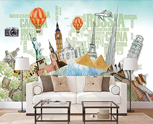 ZXCHEE Fototapete Englische Karte Von Weltberühmten Gebäuden 150x105cm Tapete Kinderzimmer Vliestapete Wohnzimmer Schlafzimmer Wandtapete Deco