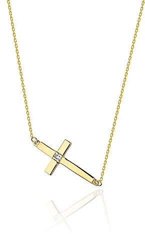 Goldene Damen Halskette 585 14k Gold Gelbgold Weißgold Kette mit Anhänger Kreuz natürlicher echt Diamanten Brillanten Gravur