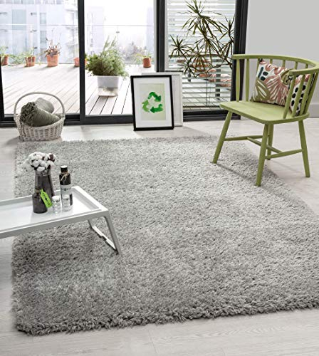 the carpet Green Velvet Wohnzimmer Öko Teppich, Hochflor besteht aus 100% recyceltem Polyester, Langflor, Luxuriöse Felloptik, Kuschelig Weich, Grau, 80 x 150 cm
