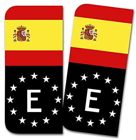 2 x Kennzeichen Sticker passgenau für EU Feld 11x5cm Design Aufkleber für Nummernschild Folie KFZ Schwarz oder mit Fahne waschstraßenfest R167 (24 Spanien, Mit Flagge)