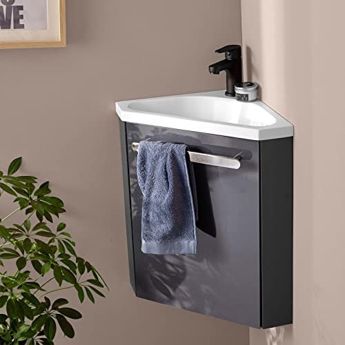 MOB-IN Meuble Lave-Mains SKINO Gris Anthracite + Robinet Noir