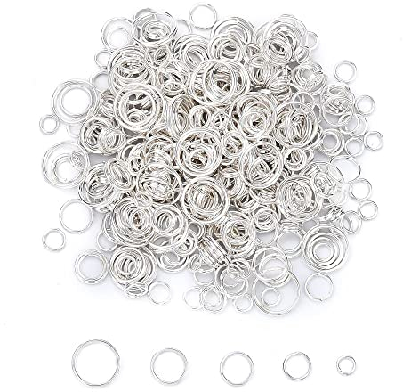 500stk Spaltringe Schlüsselringe/Split zum Verbinden zweier Rings, Silber Set, 4~10mm Gemischte Größe Ringe Biegering Bindering Verbindungsringe