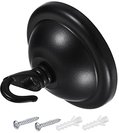 sourcing map Techo Ganchos Pared Montado 68x50mm Redondo Placa Hierro para Colgar Linternas Plantas Negro Paquete de 2