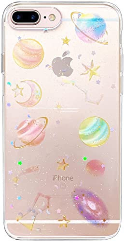 Efitoo Case for iPhone 7 Plus/8 Plus/6s Plus/6 Plus Planet Stars Cases, Bling Clear Design Soft Silicone Rubber Stars Planet Moon Sun Sparkle Shiny Shell Cover