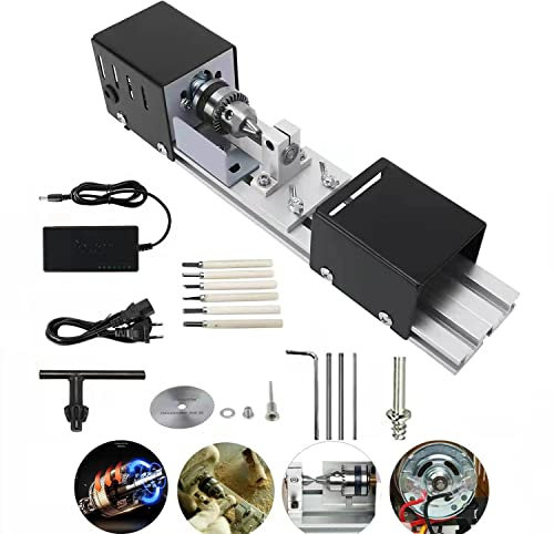 BJinegely Mini Lathe Beads Polisher Machine, DIY Machining for Table Woodworking Power Wood Tool Lathe Set Grinding (Black)