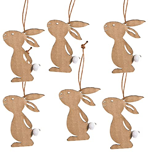 Logbuch-Verlag 6 Osterhasen Osteranhänger Papier Osterdeko Anhänger Natur Geschenkanhänger Namensanhänger 6 cm