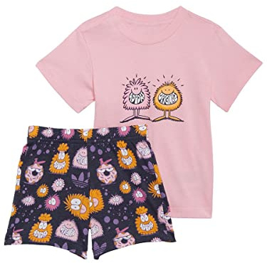 Adidas HC1985 Short Tee Set Baby Set Unisex Baby Top:True pink Bottom:Shadow Navy S22/MULTICOLOR 2-3A