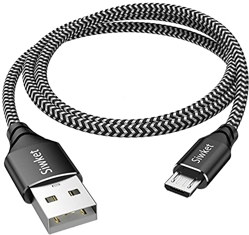 Siwket Micro USB Kabel 2M, Nylon USB A anf Micro Ladekabel Android Ladekabel für Samsung Galaxy Edge/S7/S6 Edge/S6/S4/S3/J7,Kindle Fire,Fire HD Tablets,PS4 Controller,Xiaomi,Huawei P9/10 lite,Schwarz