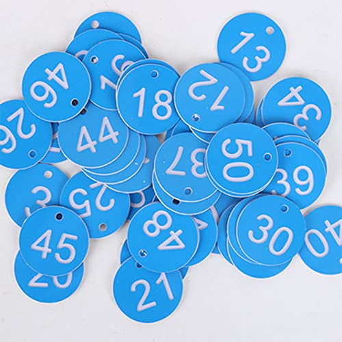 Gravierte Nummernschilder, Tischplatzschilder, Nummernschilder aus Kunststoff, runde Schlüsselnummernschilder, Nummernschilder, Schlüsselringe (blaue Nummer 1-100)