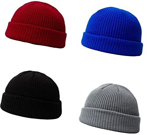Faringoto Beanie Mütze Winter Outdoor Sport Geschenke Strumpffüller für Männer Frauen, Schwarz + Blau + Hellgrau + Weinrot, Einheitsgröße