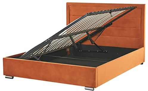 Beliani Polsterbett Samtstoff orange 160 x 200 cm mit Stauraum moderner Stil Rouen