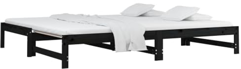 vidaXL Tagesbett Ausziehbar Sofa Gästebett Sofabett Bett Bettsofa Schlafsofa Lattenrost Ausziehbett Bettgestell Holzbett Schwarz 2X(90x200) cm Massivholz Kiefer