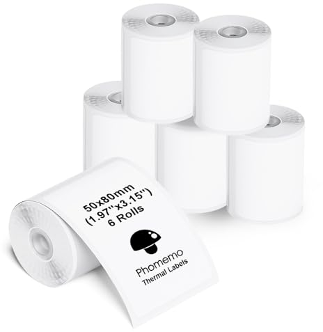Phomemo M110/M220/M221/M200/M120/M100/M108/M150/M250/M260 Selbstklebende Etiketten, 1.97 x 3.15(50x80 mm) Thermoetiketten papier für Phomemo Etikettendrucker, 100 Etiketten pro Rolle (6 Rollen)