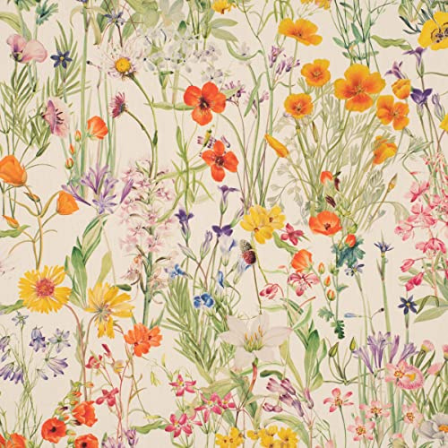 SCHÖNER LEBEN. Outdoorstoff Dralon Digitaldr. Wildflower Sunny Field Feldblumen Ecru