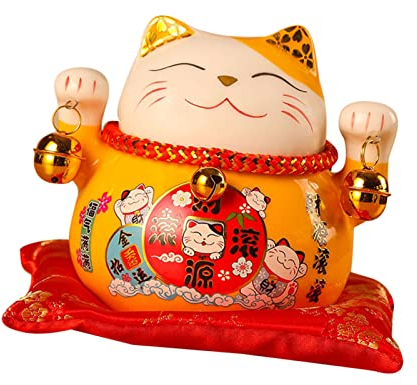 Lucky Cat Spardose 11,4 cm Katze Sammlerfigur Exquisite Niedliche Glücksbringer Glückskatze Fengshui Katze Spartopf Schreibtischdekoration Geschäftsgeschenk (Gelb)
