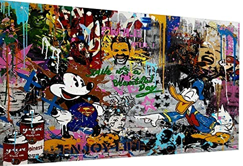 Magic Canvas Art Micky Maus Donald Duck Pop Art Leinwandbild 1- teilig Hochwertiger Kunstdruck Wandbilder – B8351, Material: Alu-Dibond, Größe: 60x30 cm