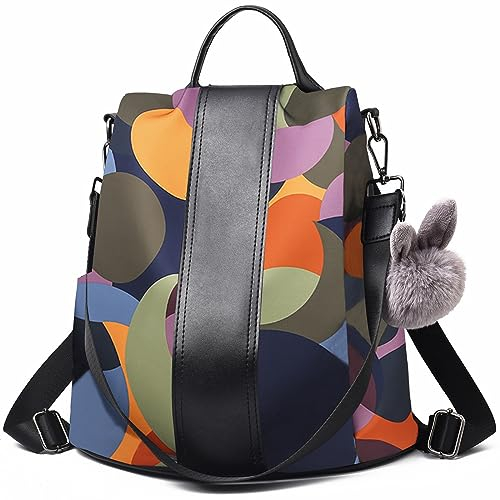 Charmore, Zaino da donna in nylon impermeabile, antifurto, con tracolla, per la scuola, Colorato, M, Zaino da viaggio
